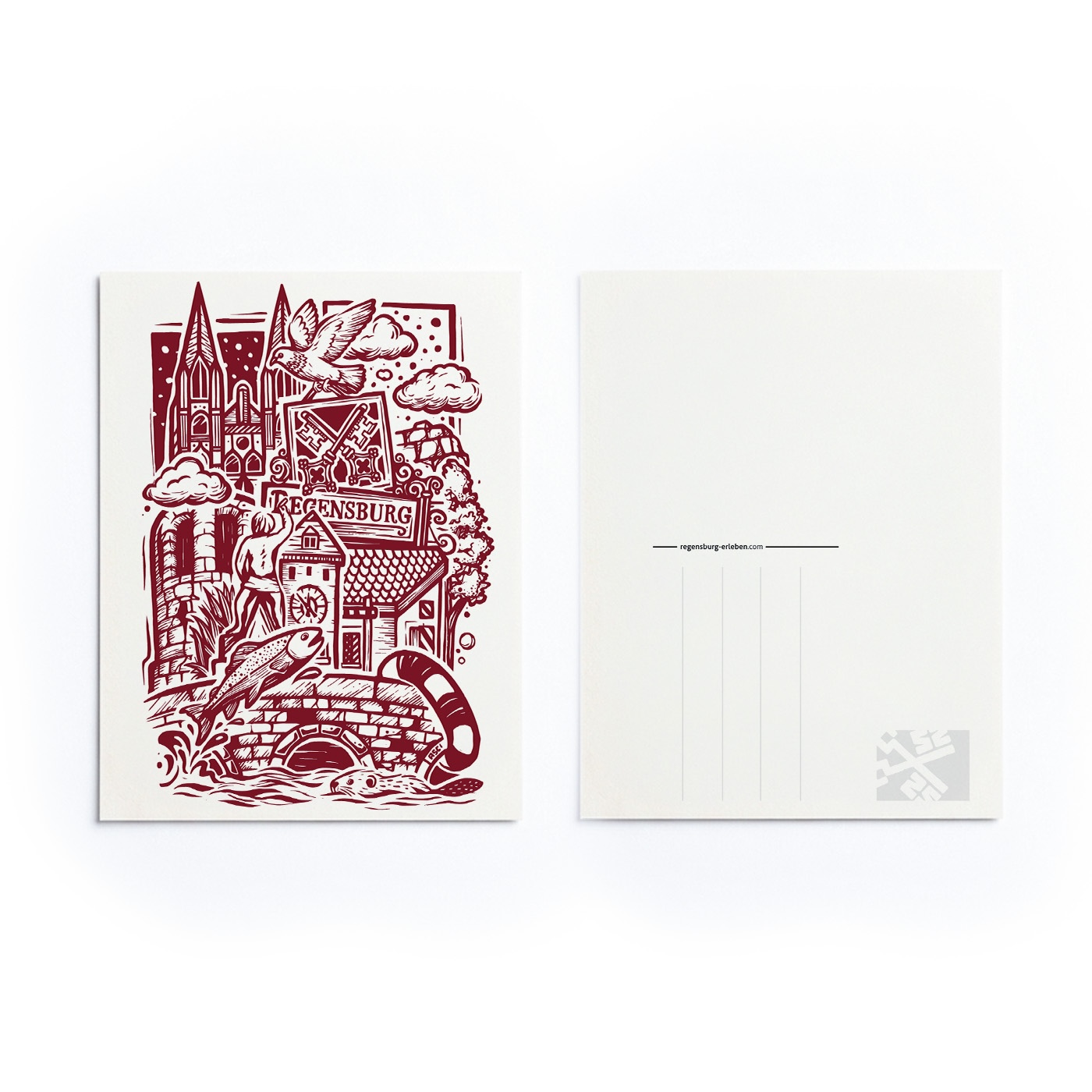 Postkarte Stadtillustration Regensburg